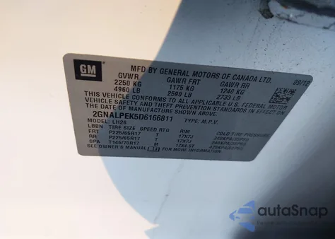 2013 Chevrolet Equinox 2Lt from USA, damaged, VIN 2GNALPEK5D6166811